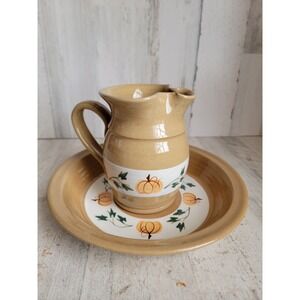 Mill Creek stoneware pumpkin pitcher vase‎ plate fall unique home decor set